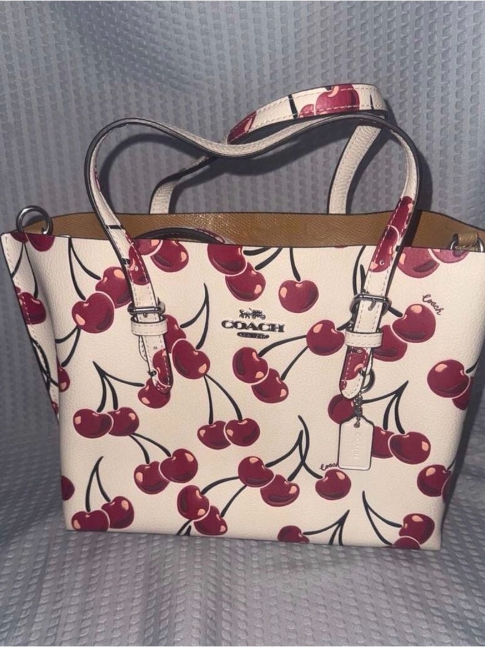 Coach White Tote with Red Cherry Print